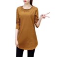 thumbnail image 1 of Women's O-Neck Long Shirts Casual Long Sleeve Tops Fashion Women T Shirt Female Tops Brown L, 1 of 2