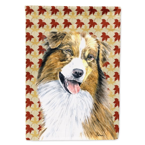 Australian Shepherd Fall Leaves Portrait Garden Flag