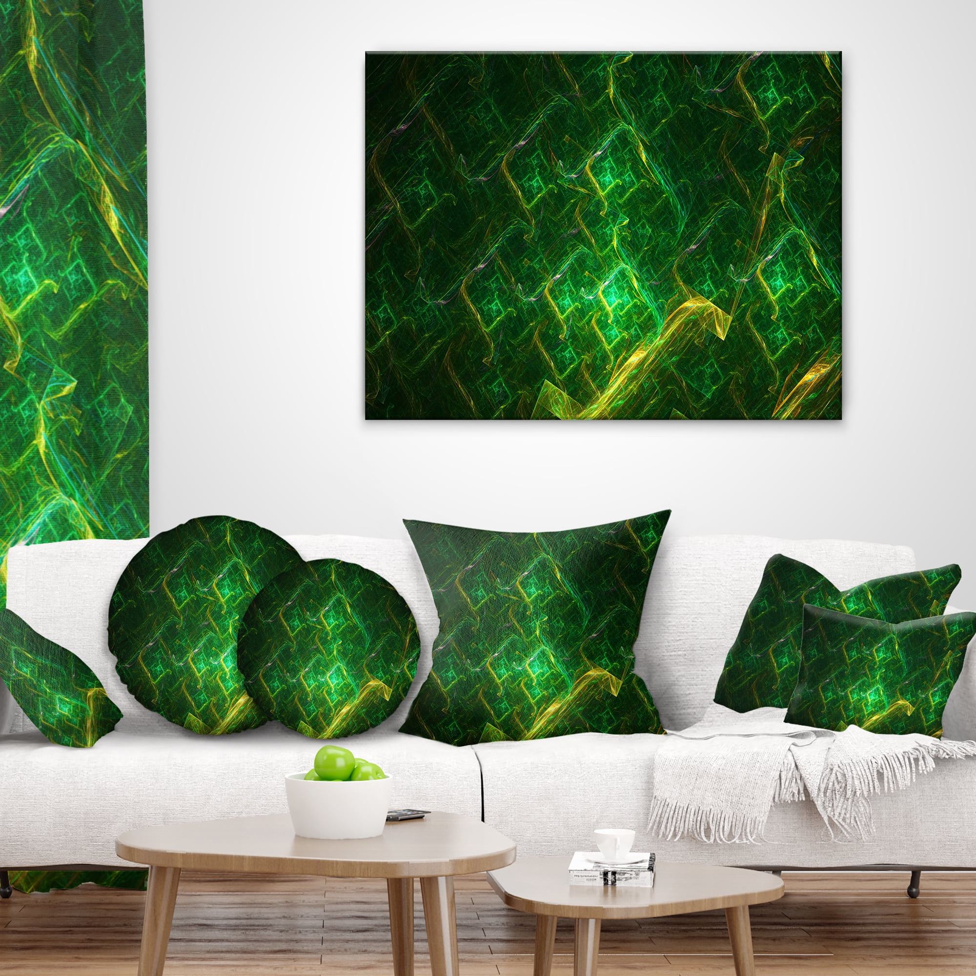 Designart Green Fractal Electric Lightning - Abstract Throw Pillow - 16x16