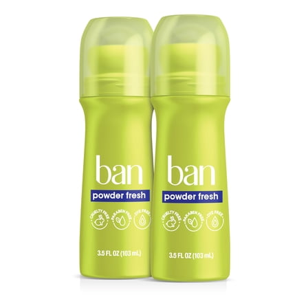 Ban Antiperspirant Deodorant Invisible Solid for Women and Men, Powder Fresh, 3.5 oz, Twin Pack
