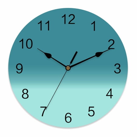 Silent Wall Clocks Battery Operated, Aqua Turquoise Gradient Round Decorative Wall Clock for Living Room Bedroom Kitchen Bathroom Classroom Decor, 10 Inch Abstract Coastal