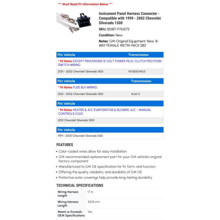 1992-2005 Buick Chevrolet Connector Direct Fit Instrument Panel Harness ...
