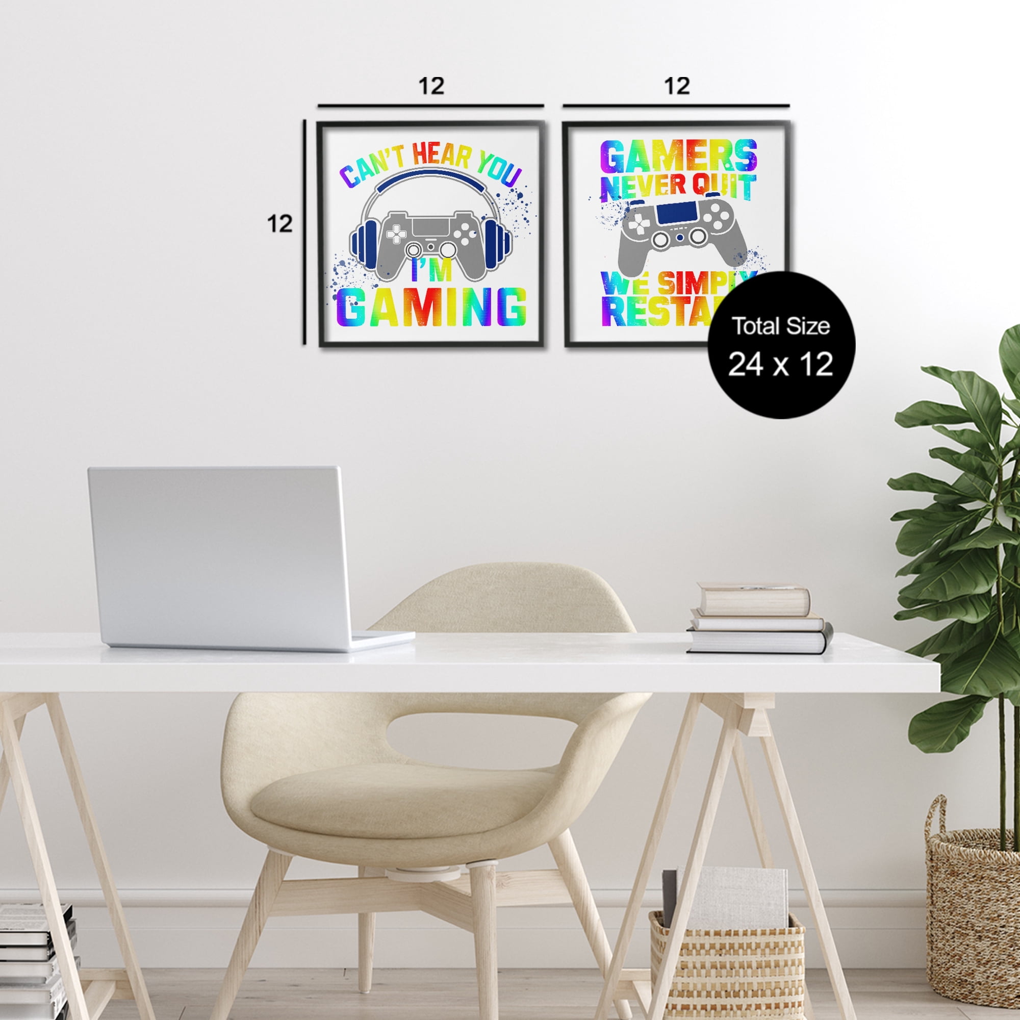 Rainbow Retro Gaming Phrases 2 Piece Black Framed Giclee Art Set, design by Kim Allen