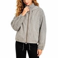 thumbnail image 3 of Women Gingham Bomber Jacket Plaid Hooded Oversized Cropped Zip Up Batwing Windbreaker with Pockets Outwear Coat Khaki L, 3 of 9