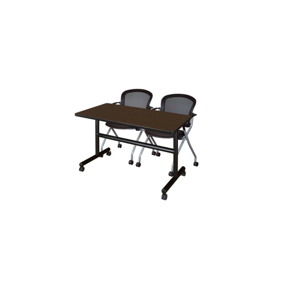 Regency Kobe 48 x 30 in. Flip-Top Training Nesting Table- Neo Walnut, 2 Cadence Nesting Chairs