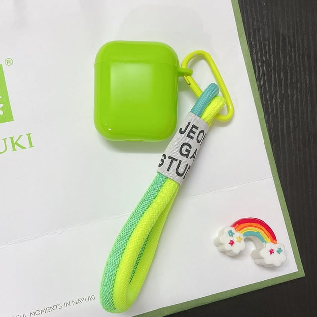 For Airpods 2 Pro 1 3 Earphone Case Fluorescence Orange Green Rope Keyring Cases Cute Soft Silicone Solid Color Headphone Cover E for AirPods Pro