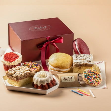 Dulcet Gift Baskets Happy Birthday Red Velvet Fresh Baked Treats with Balloons and Candles