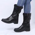thumbnail image 2 of Botas a media pantorrilla con hebilla para mujer, botas medias con cremallera y tacón cuadrado bajo para mujer, zapatos planos de Pu para Otoño e Invierno 2023, negro, gris, talla 43, 2 of 4