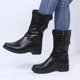 thumbnail image 2 of Botas a media pantorrilla con hebilla para mujer, botas medias con cremallera y tacón cuadrado bajo para mujer, zapatos planos de Pu para Otoño e Invierno 2023, negro, gris, talla 43, 2 of 5