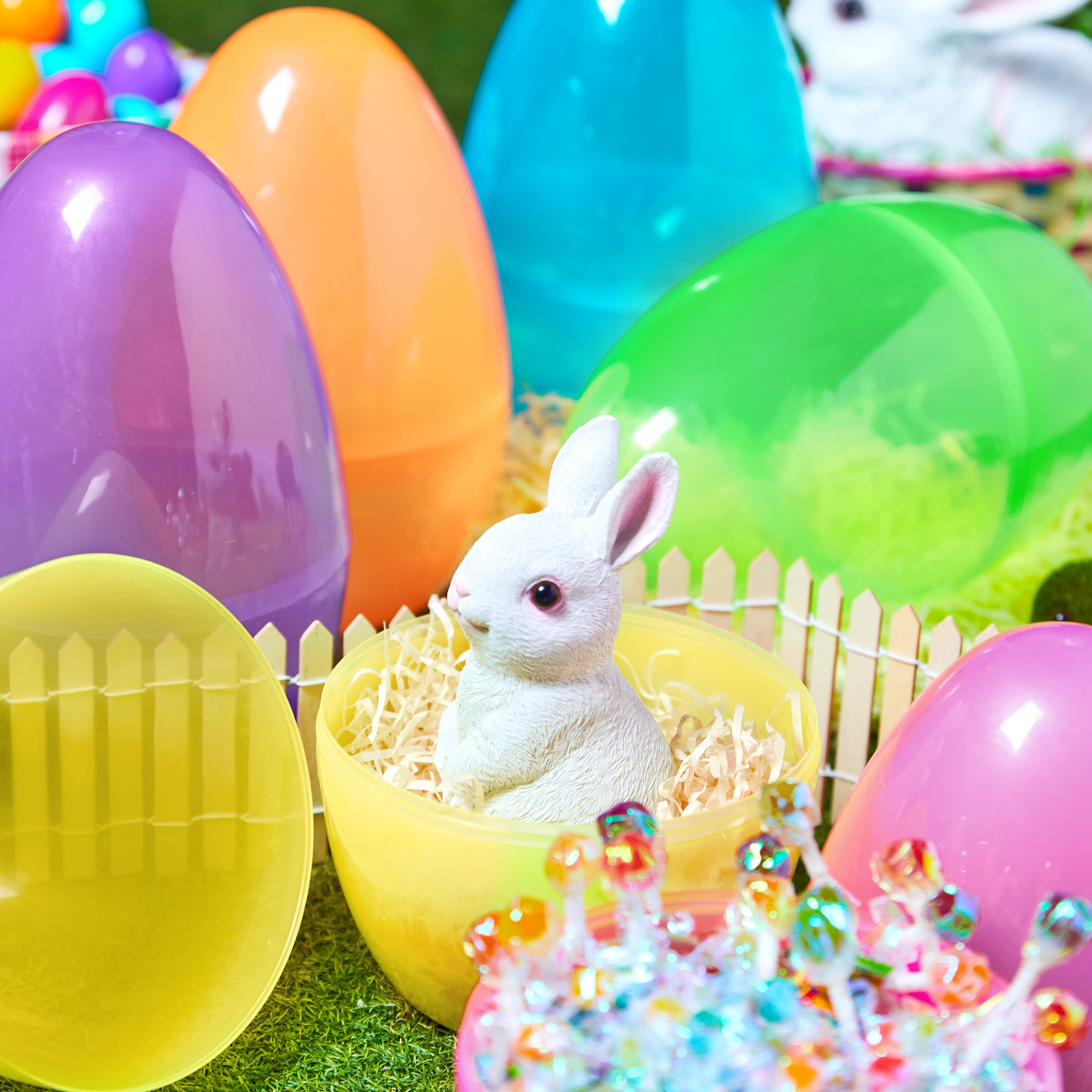 Joyfy 6 Pcs 10" Giant Easter Eggs Clear and Colorful, Fillable Plastic Empty Jumbo Easter Eggs for Easter Egg Hunt, Party Favor, Classroom Prize, Decoration