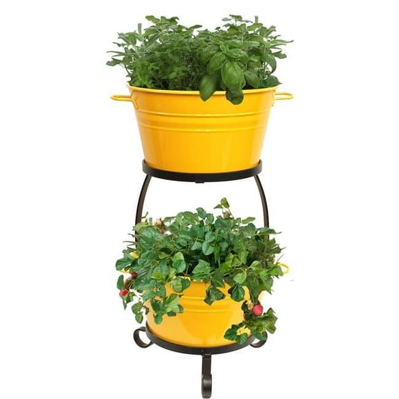 Houston International Trading 8021E SAFF Enameled Raised Planter with Iron Stand, Saffron