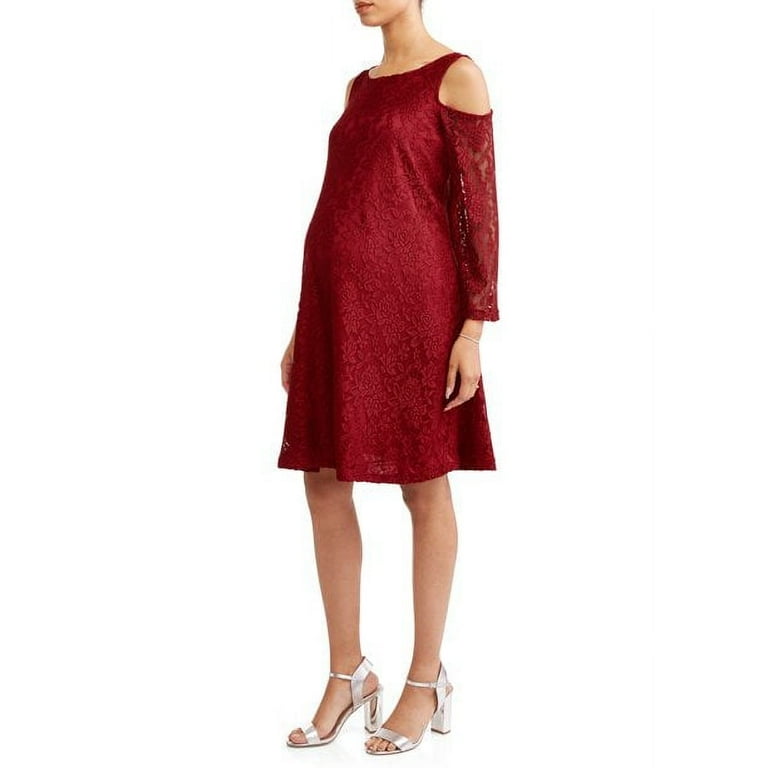 motherhood maternity red dress Planet Motherhood Maternity Lace Cold Shoulder Swing Dress