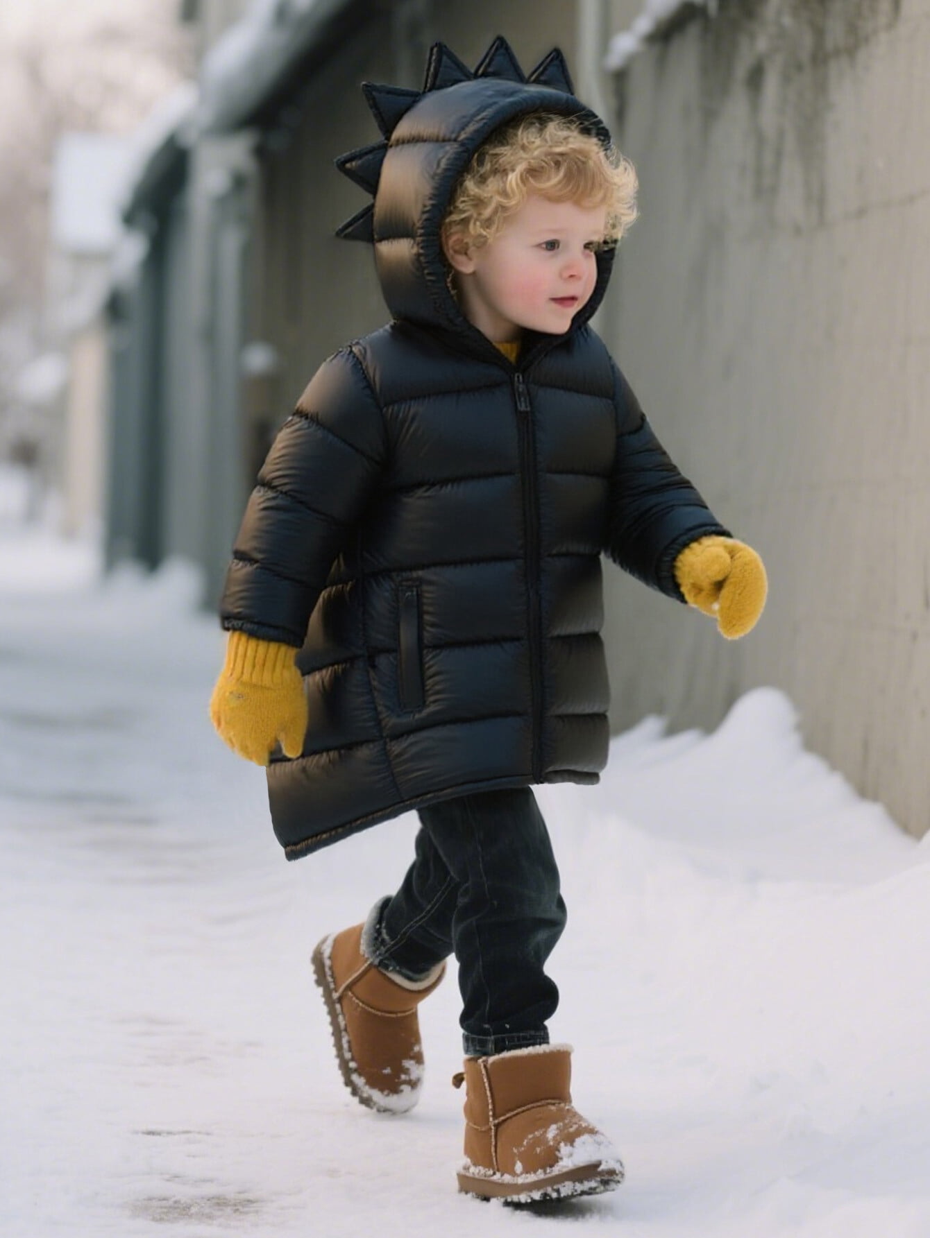 HILEELANG Toddler Boy Girl (12M-7Y) Winter Puffer Jackets Coats Black Dinosaur Hooded Light Weight Padded Outerwear 12-24M