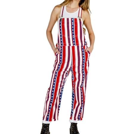 

TheFound Mens Womens Patriotic American Flag Print Denim Bib Overall Independence Day Adjustable Strap Jumpsuit for Couple