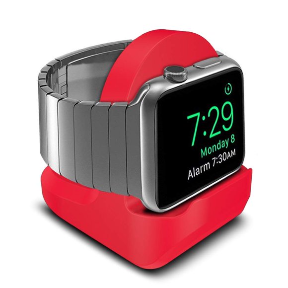 Pokanic Designed Compatible With Apple Watch Stand Holder Mount Series 8/7 / 6/5 / 4/3 / 2/1 / Se - 45Mm / 44Mm / 42Mm / 41Mm / 40Mm / 38Mm Stand With Night Stand Cable Management Slot (Red)