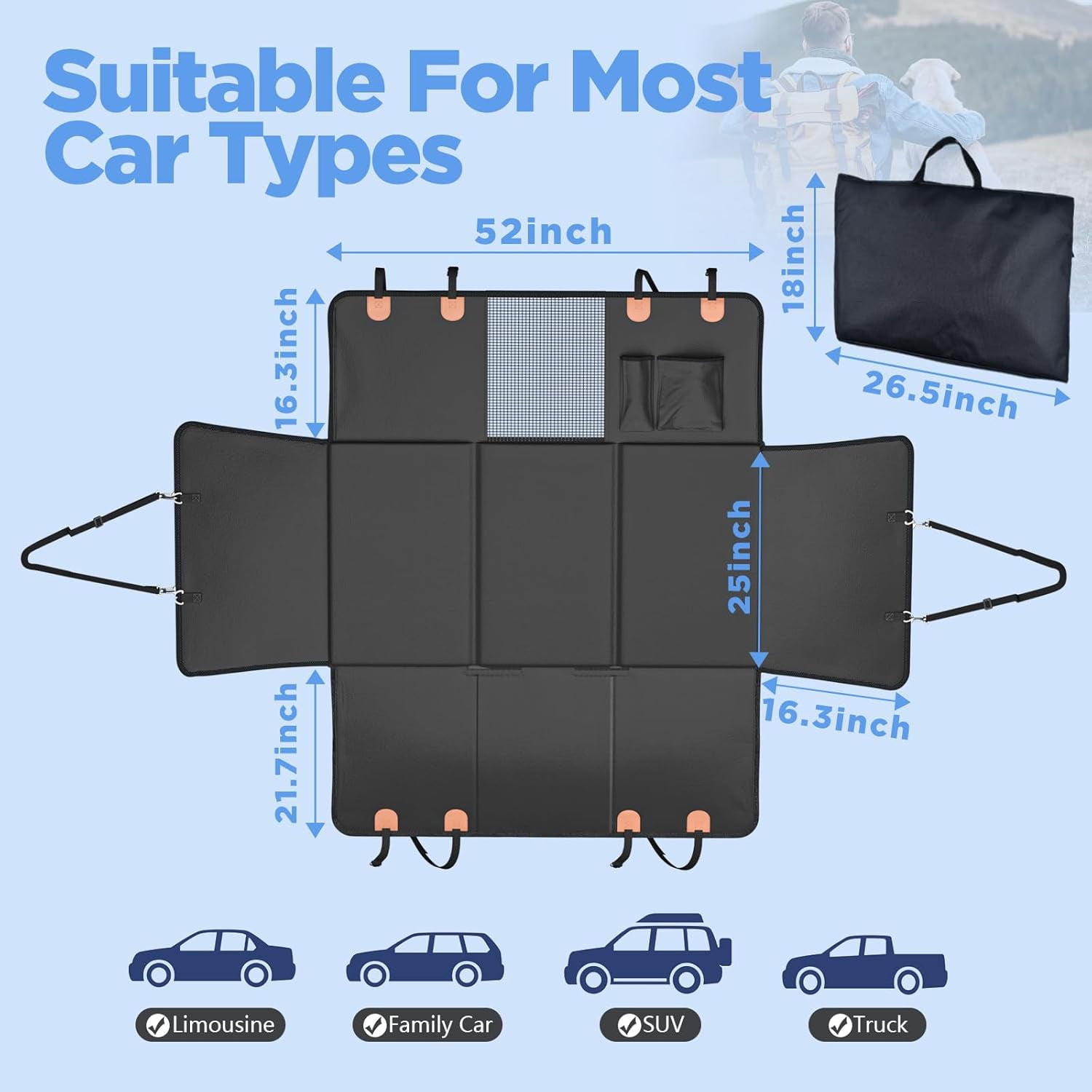 Back Seat Extender for Dogs - Waterproof Dog Car Seat Cover for Back Seat with Hard Bottom - 2026 Upgraded Material! Anti-Scratch! Safer! Easy to Use & Clean (Holds 400lbs)