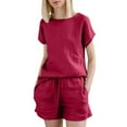 thumbnail image 2 of Roncen Women's Short-Sleeve Linen Cotton Two-Piece Set - Breathable Solid Color Outfit with Casual Top & Pants for Summer Comfort, 2 of 8