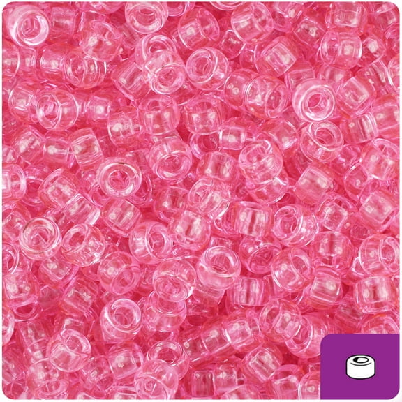 BeadTin Pink Transparent 6.5mm Mini Barrel Pony Beads (1000pcs)