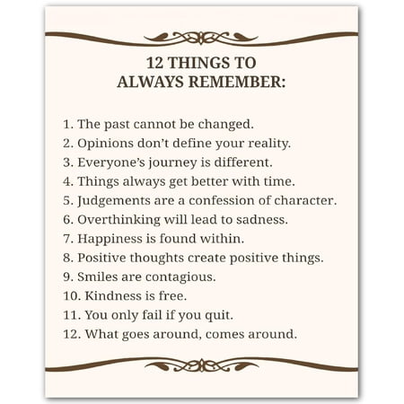 12 Things To Always Remember Motivational Wall Art Print | Inspirational Quote Decor for Home Office Bedroom Classroom & School poster