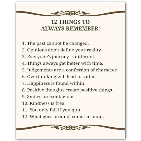 "12 Things To Always Remember" - Inspirational Wall Art Print Motivational Wall Decor for Home, Office, Bedroom, Classroom & School