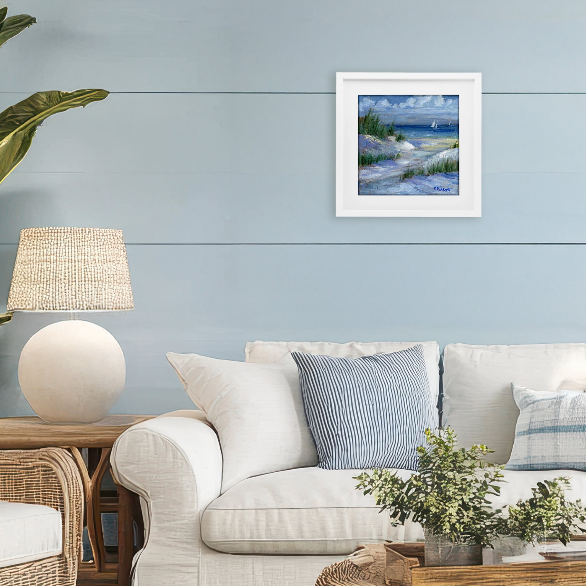 Stupell Industries Crooked Island Dunes & Sailboats White Framed Print Under Glass, design by Paul Brent