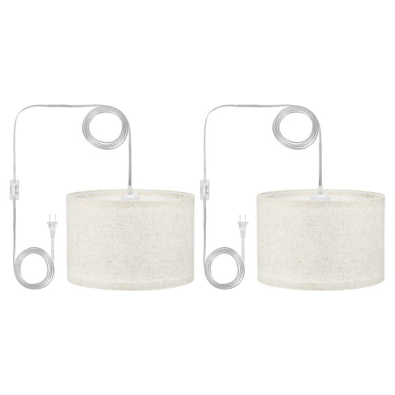 Uxcell Plug in Pendant Light, 2 Pack 15Ft Rope Cord Hanging Lamp Fixture for Bedroom Kitchen Living Room, Beige