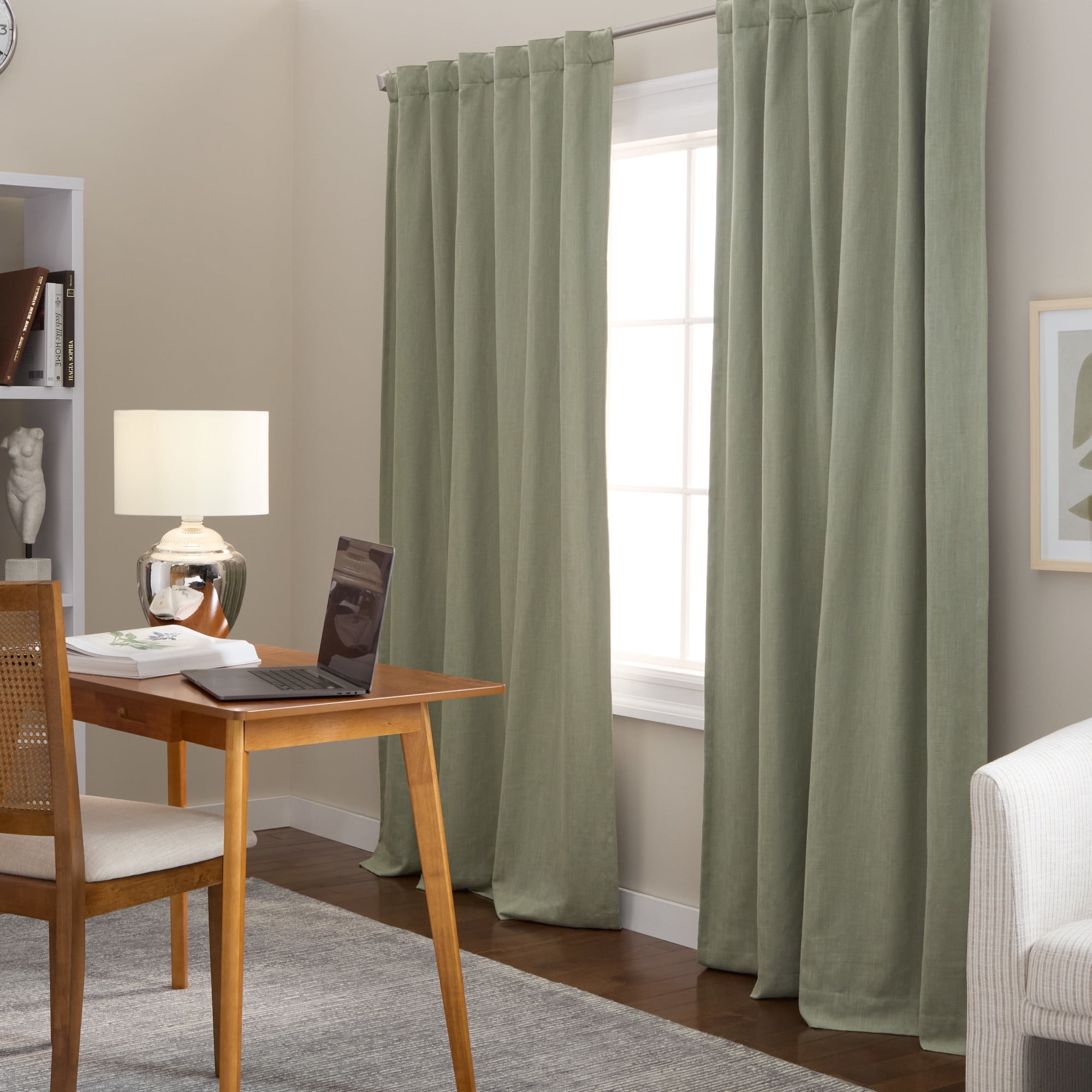 TOWN & COUNTRY LUXE Davos Solid Linen Texture Indoor Curtains, 100% Blackout with Energy Efficient Lining, Back Tab/Rod Pocket Top, 2-Pack Set, Sage Green, 50"x84"