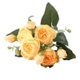 thumbnail image 2 of Ramo de flores 5 cabezas Capullos de rosas artificiales Boda decorativa Tela de seda de plástico Flor falsa, Amarillo tholdsy HA6434-02B, 2 of 6