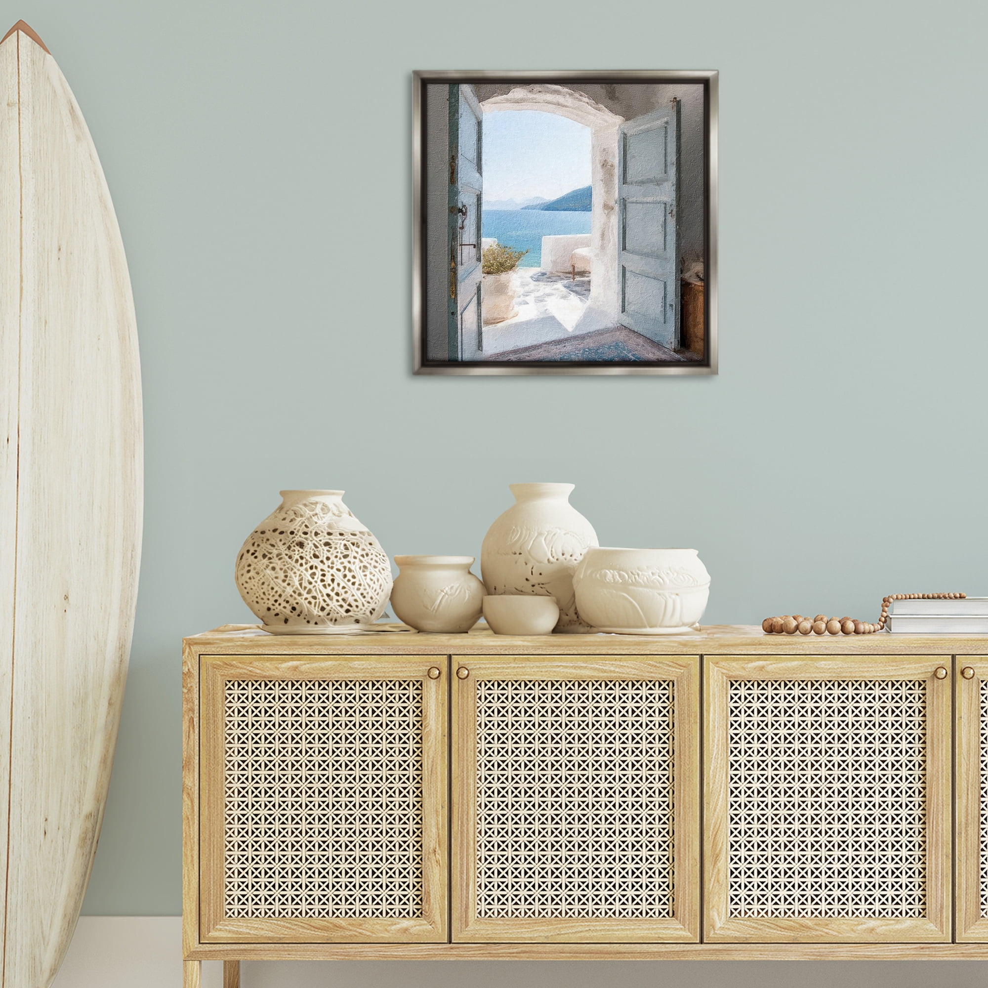 Stupell Industries Costal Door to Ocean Town & City Painting Gray Floater Framed Canvas Art Print Wall Art, 25 x 25