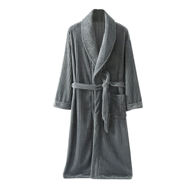 Penkiiy Mens Plush Fleece Robe Soft Shawl Collar Bathrobe Long Fluffy Robes Winter Warm House Robe with Pockets Gray