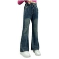 thumbnail image 2 of HAOTAGS Big Girls' Jeans Stright Leg（5-15） High Wasit Denim Pants with Pocket Navy Size 15 Years, 2 of 9