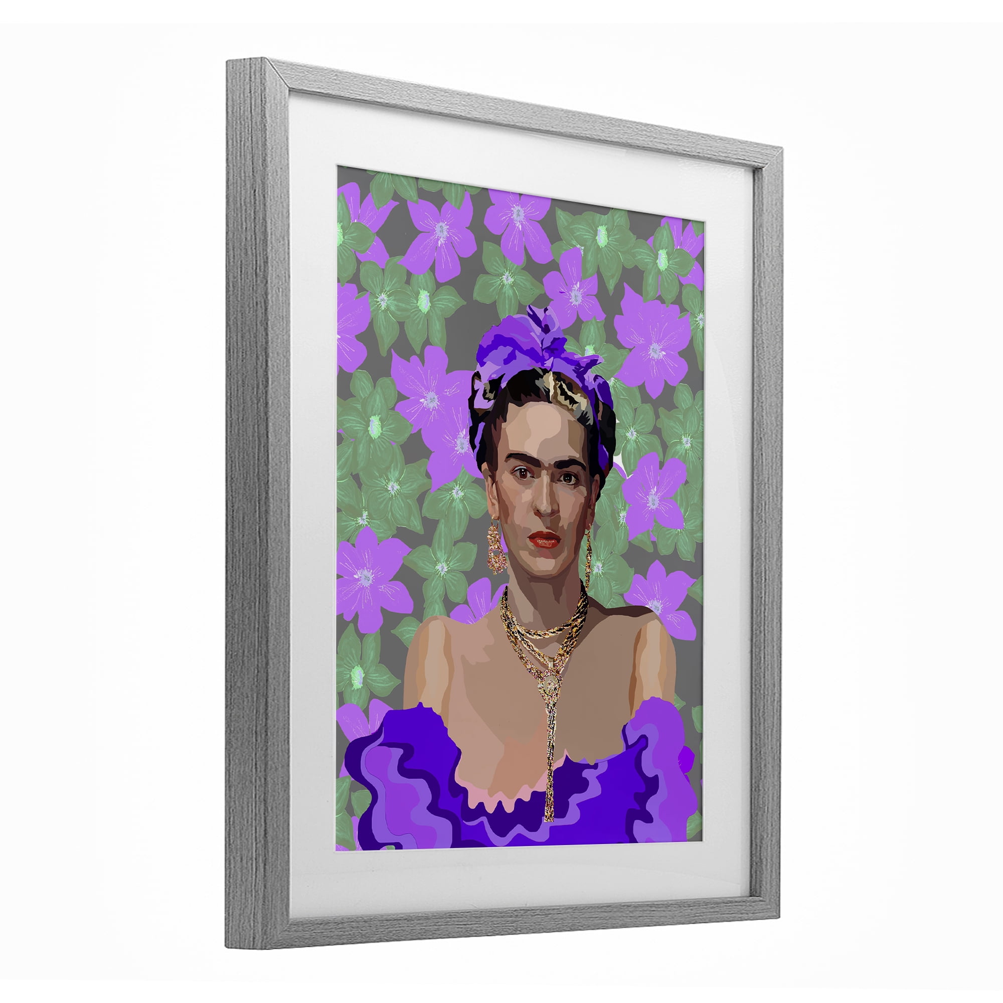 Floral Reverie Frida Gray Framed Print Under Glass, design by Lynnda Rakos