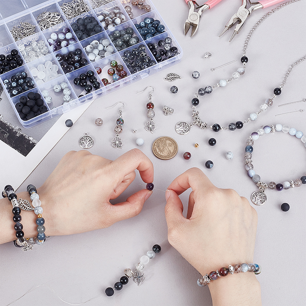 DIY Jewelry Making Findings Kits including Brass Beads & Jump Ring Alloy Clasps & Pendants Iron Eye Pin CCB Plastic Tube Bails Black Stone Beads
