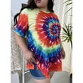 thumbnail image 3 of TIYOMI Plus Size Women's Oversized T-Shirts 2X Crewneck Sun Tie Dye Tops Summer Short Sleeve Shirts Rainbow Boyfriend Tee Loose Fit Fashion Pullover 2XL 18W 20W, 3 of 6