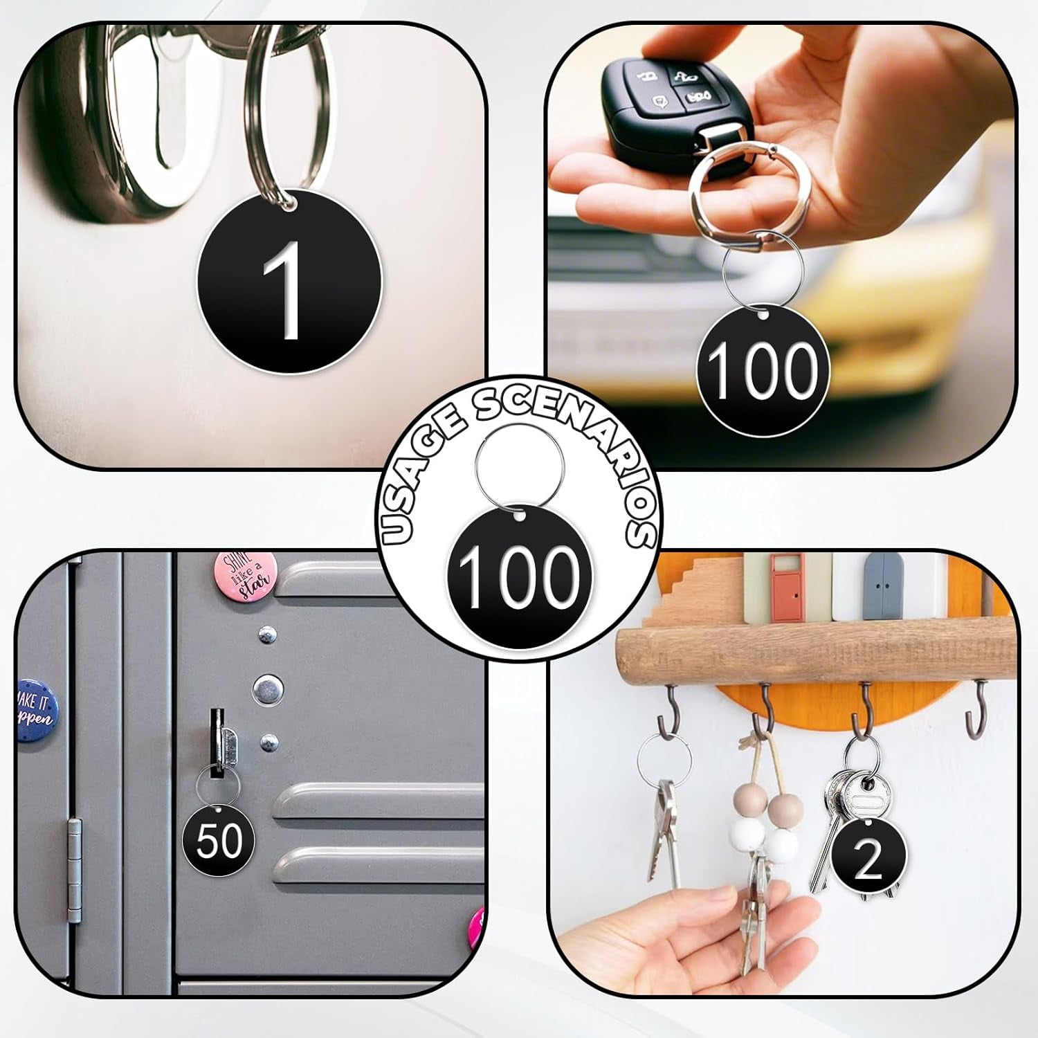 CD4-1-100 Number Tags, 35mm Engraved Round Numbered Marking Identification Tags with Metal Rings for Organized Coded Key Box Cabinet Plant Coding Tag (Black)*04