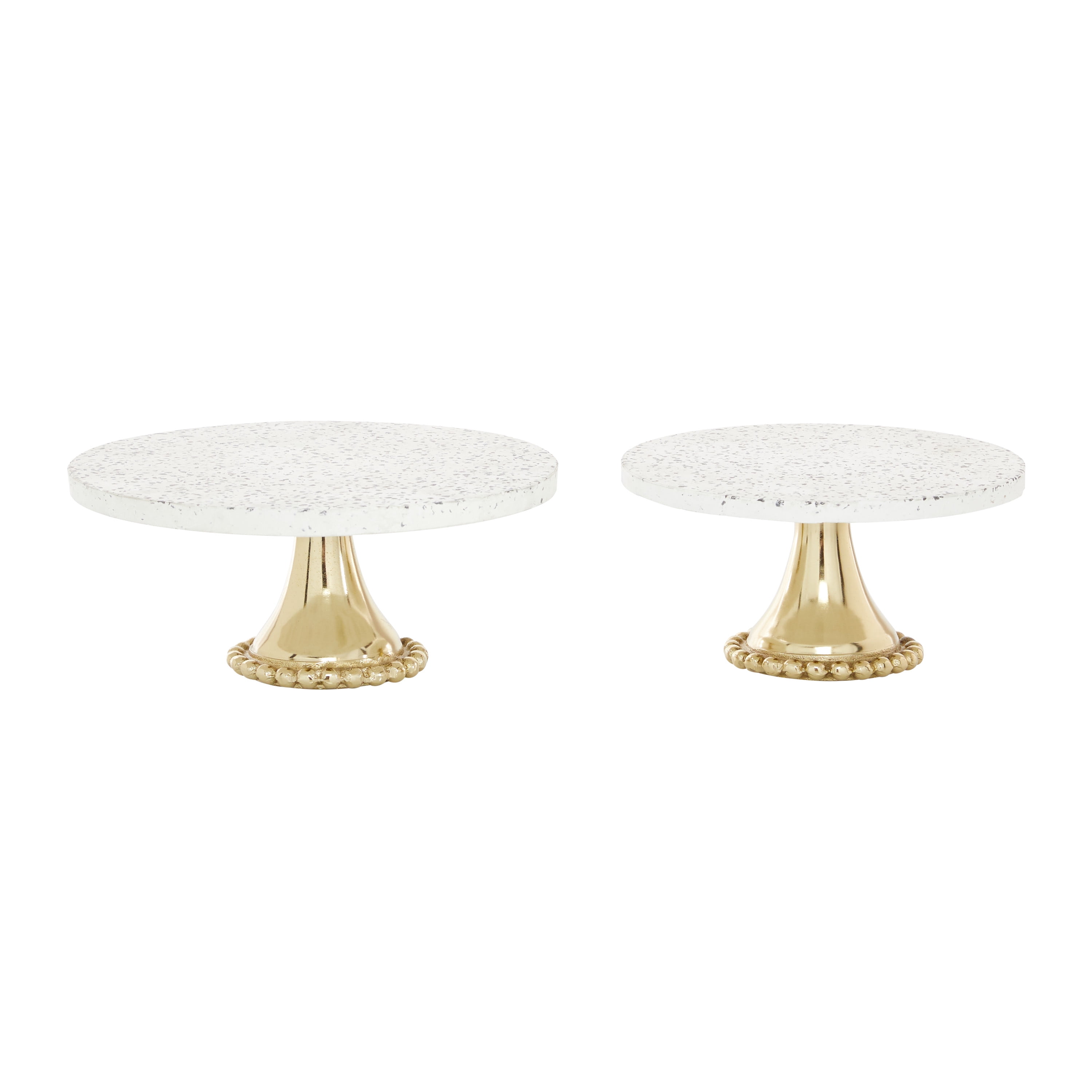 DecMode 10", 12"W Gold Ceramic Speckled Cake Stand with Gold Base, 2-Pieces