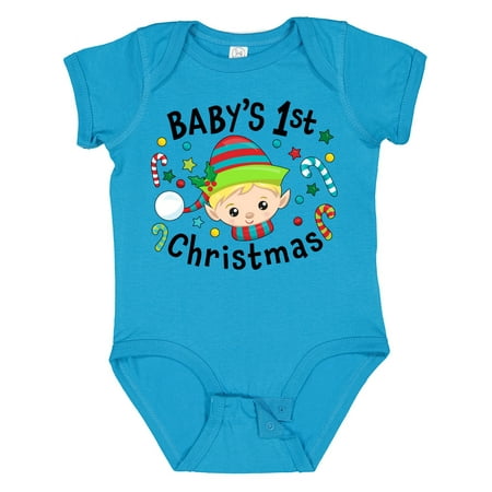 

Inktastic Baby s 1st Christmas Elf Boy with Candy Canes Gift Baby Boy or Baby Girl Bodysuit