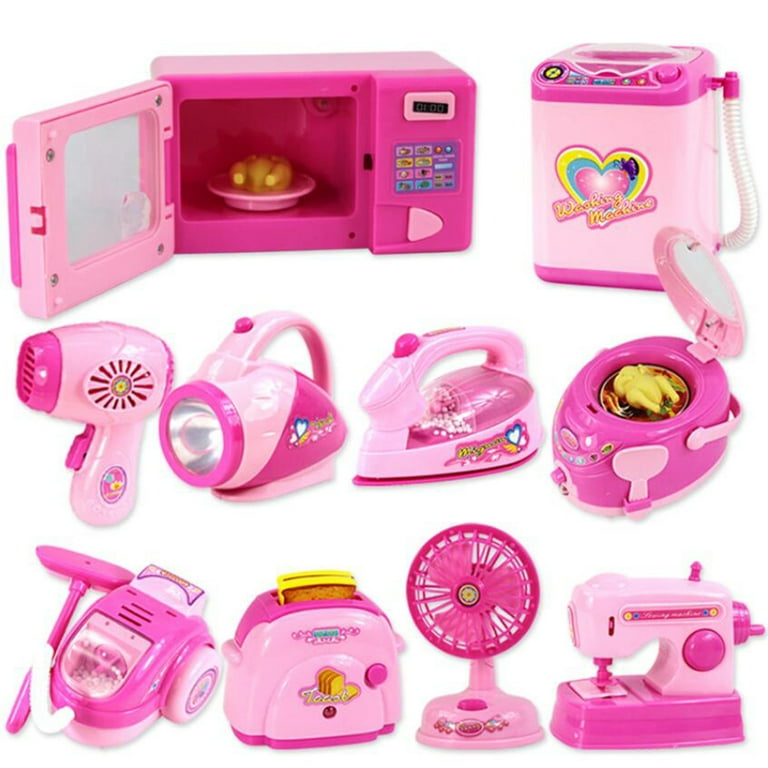 12pcs/set Kids Play House Household Appliances Toys Girls Simulation Mini  Kitchen Items Light-up and Sound Toy Kit for Baby Gift