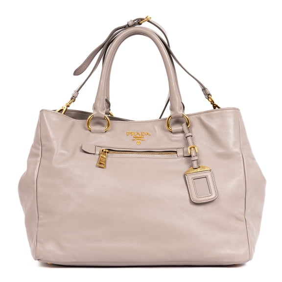 Pre-Owned Prada Grey Front Zip Pocket Crossbody Tote Handbag Soft Calfskin Leather