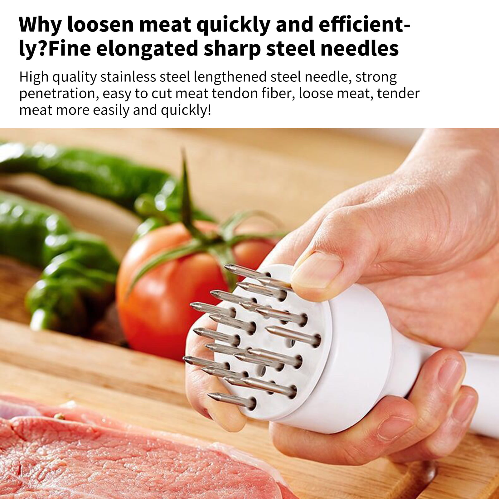 2-Pack Meat Tenderizer Tool White Stainless Steel Needle Professional Kitche.. 