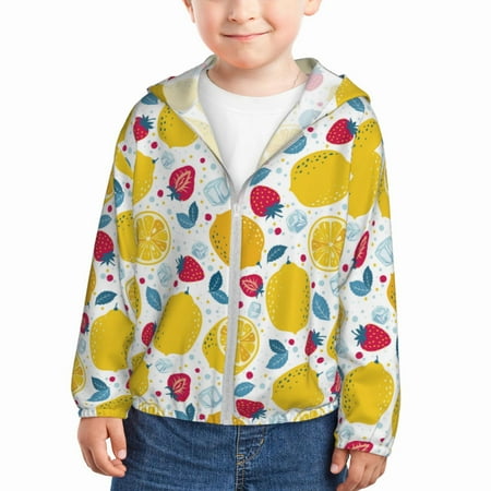 

Gaeub Strawberry Lemon Print Athletic Sun Protection Hoodie for Kids Long Sleeve Outdoor UV Shirt Running Fishing Top for Boys Girls-2 Years