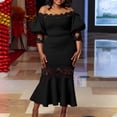 thumbnail image 2 of AURA Womens Off Shoulder Lace Fishtail Midi Dress High Waist Party Cocktail Zipper, 2 of 10