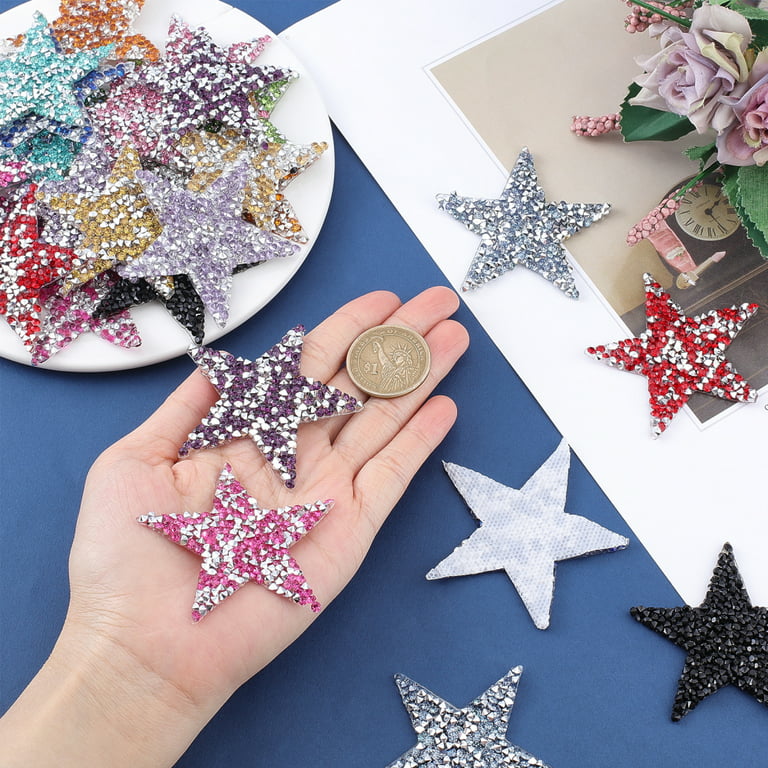 28 Pcs 14 Styles Rhinestone Star Iron on Patches Crystal Glitter Sew on Applique Five Star Stickers for Decoration or Repair of Clothing Backpacks