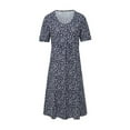 thumbnail image 3 of Summer Short Sleeve Dress for Womens Floral Bohemian Beach Dress Flowy A Line Dress Holiday Party Midi Dress, 3 of 5