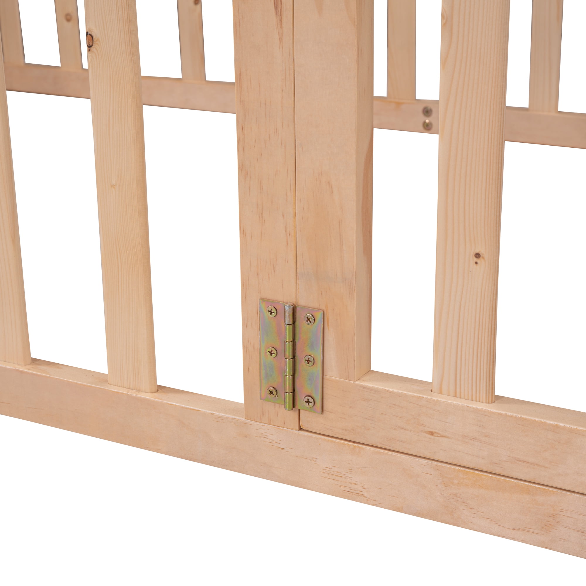 Kumix Twin Floor Bed for with Fence and Door, Wood Floor Bed Frame for 1-3 Aged, Noise-Free Low Floor Bed for Bedroom, Dorm, No Weight Capacity Limit, Easy Assembly, Natural