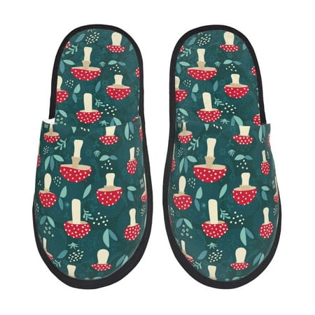 Balery Amanita Mushroom Slient Indoor Furry Fleece Comfort House Shoes Soft Non-Slip Home Shoes Cotton slippers House Slippers-- Large