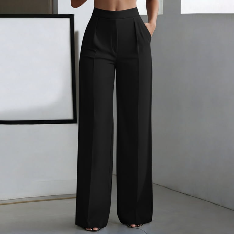 pull on black dress pants Kctiaxy Women High Waisted Stretchy Flowy Pants Straight Tube Loose Temperament Trousers Business Casual Pants for Women Color:Picture Color A Sashes 3 NoCocktail Little black dress, turquoise