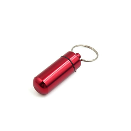 - 2.4cm Dia. Keychain Water Proof Aluminum Alloy Capsules Case Pills Box Red