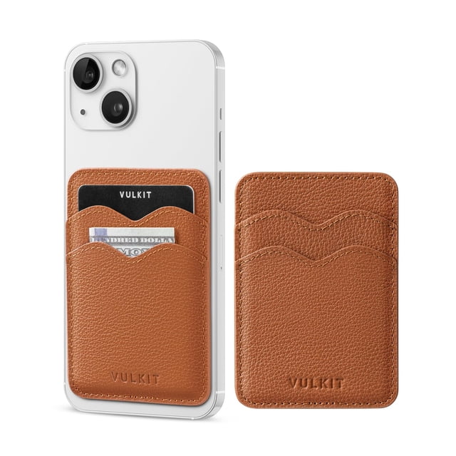 Cartera Porta Tarjetas VULKIT con Adhesivo Fuerte de Cuero Marrón