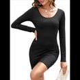 thumbnail image 2 of Vestidos de Mujer, Cuello en U, Larga, Informal, de Punto Acanalado, Ajustado, Básico, Minivestido Ajustado, Tubo Negro L, 2 of 9